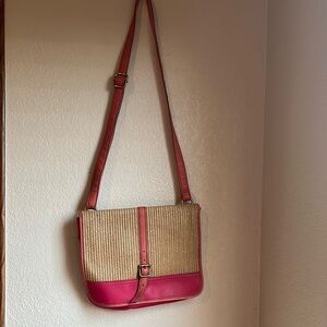 FOSSIL  Pink and Tan Woven Crossbody Bag
